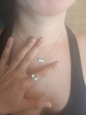 Swarovski double heart necklace and ring set, silver