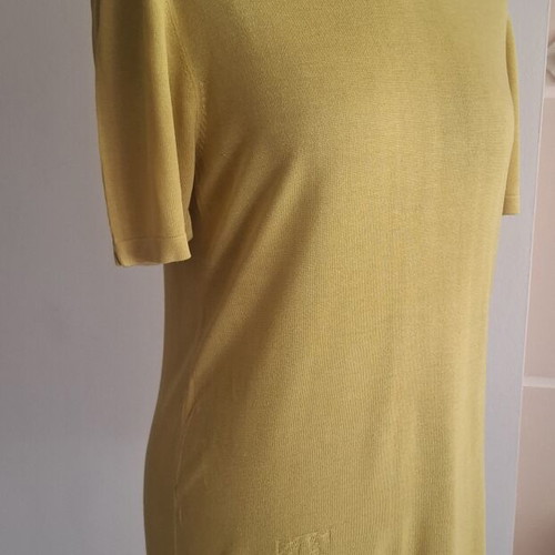 Vintage Cartier blouse used, light mustard with burgundy neck, cotton silk