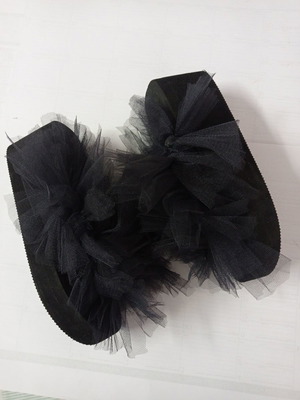 Women's black platform flip-flops with tulle, used, size 39