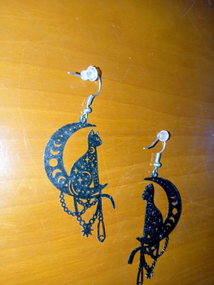 Earrings with Cat and Moon Black, New, Unique Design