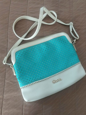 Doca crossbody bag like new, white and turquoise synthetic leather