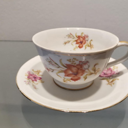 Set of two used Japan floral tea cups, porcelain