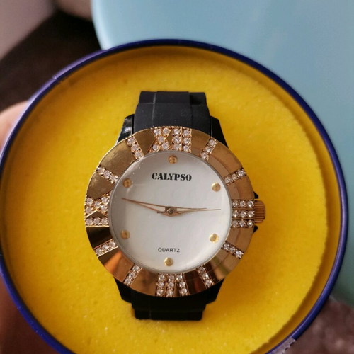 Calypso women's watch like new, black with gold and zircon