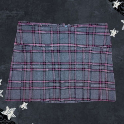 Encuentro gray pink plaid mini pleated skirt used, XS