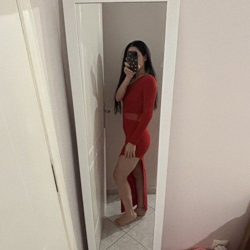 Tally Weijl red long dress with side slit and one long sleeve