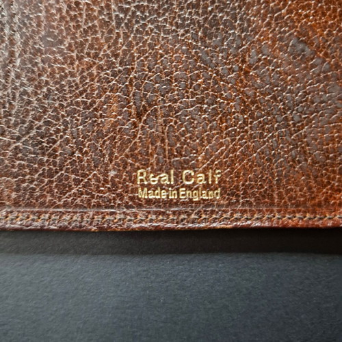 Vintage leather wallet used, brown real calf made in England