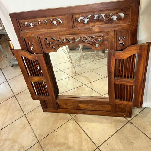 Vintage wooden carved mirror with opening doors 89.5x79.5 used