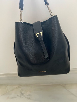 Coccinelle bucket bag black leather long and short strap