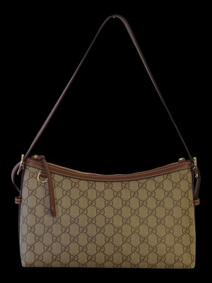 Gucci GG Emblem Medium Shoulder Bag, beige canvas and brown leather details