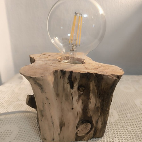 Handmade Oak Wood Table Lamp with Edison Bulb