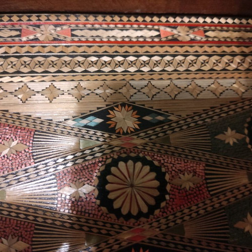 Marquetry tray used, wooden, 45 cm length