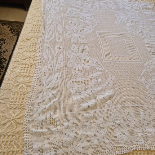 Handmade white rectangular tablecloth new 110x145