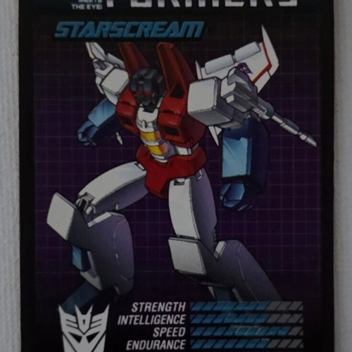 Transformers Starscream card with stats and ability bars
