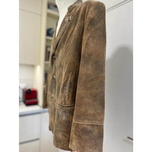 Vintage German Leather Coat Jacket Alphorn Size 56 2XLarge like new