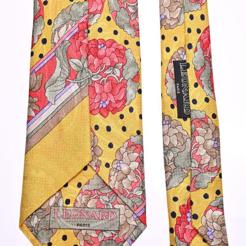 Leonard Paris tie like new, 100% silk, yellow multicolor