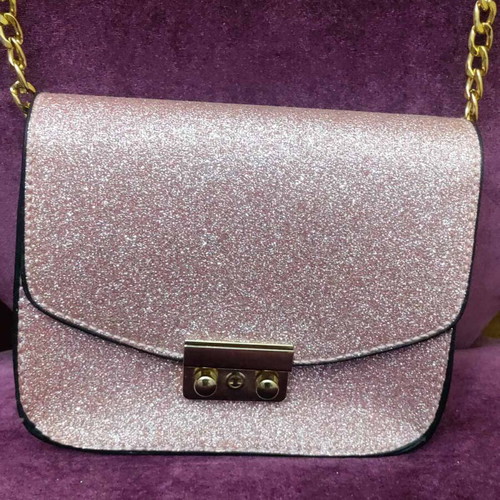 Evening shoulder bag pink with glitter new