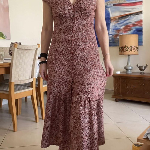 Midi floral dress like new, size M, beige and red
