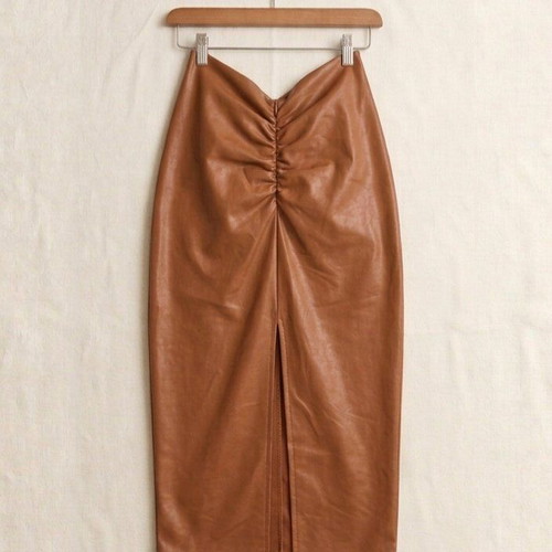 Leather Midi Skirt like new with Ruching Sculpt & Lift Effect