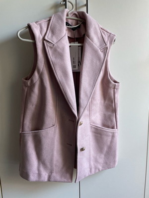 oversized ροζ γιλεκο Zara XS-S με χρυσα κουμπια τσεπες