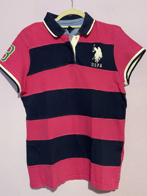 U.S. Polo Assn. polo shirt, pink and white, XL