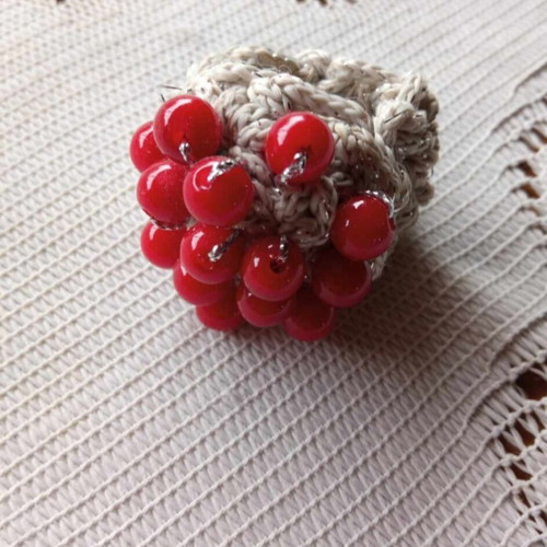 Handmade giant ring new, crocheted with elastic thread, white and red
