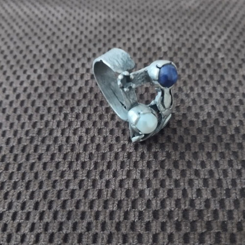 Ring handmade from metal, like new, white and blue