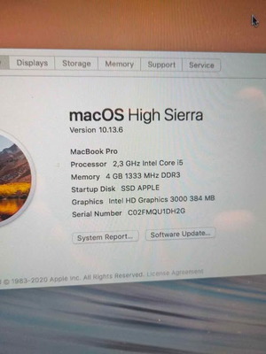 MacBook Pro 13-inch Intel Core i5 4GB RAM 256GB SSD used