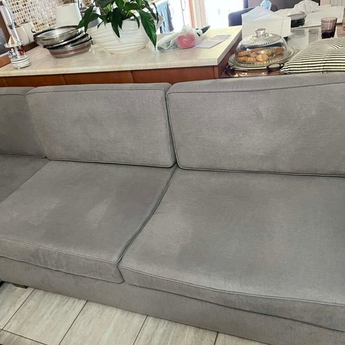 Handmade corner sofa cherry wood 2.35x1.70 like new, gray fabric