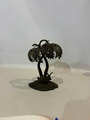 Brass sculpture rabbit under palm used, vintage 18x13