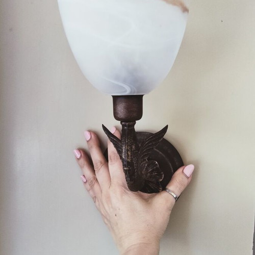 Collectible Antique Wall Sconce Solid Bronze with Alabaster Opaline Glass