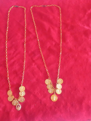 Necklaces with Saints new, set of two, gold plated copper alloy