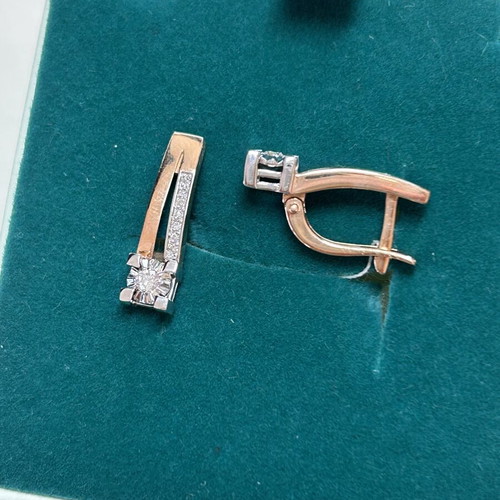 585 Gold Earrings with Diamonds, Modern Elegant Design