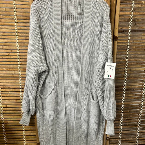 Made in Italy Grey Long Knit Cardigan with Pockets