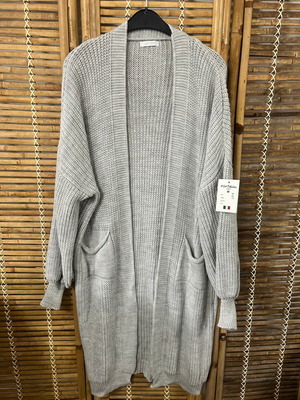 Made in Italy Grey Long Knit Cardigan with Pockets