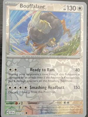 Bouffalant collectible Pokemon card new, Surging Sparks Reverse Holo