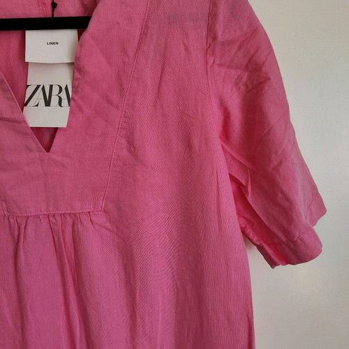 Zara Linen Midi Dress New with Tags, Pink Fuchsia, Size M