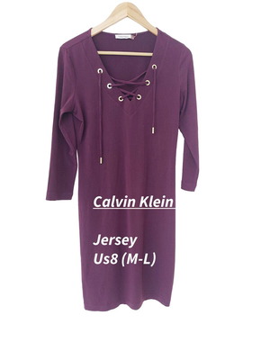 Calvin Klein Jersey Dress plum with gold details size M-L like new