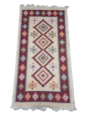 Vintage Bulgarian handwoven wool rug used, 160×75 cm