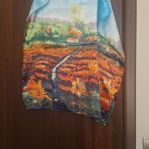 Colorful satin square scarf like new with patterns