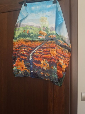 Colorful satin square scarf like new with patterns