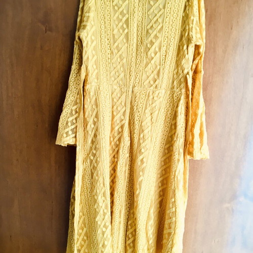 Dress yellow with lace and lining, 3/4 sleeve, used, size S