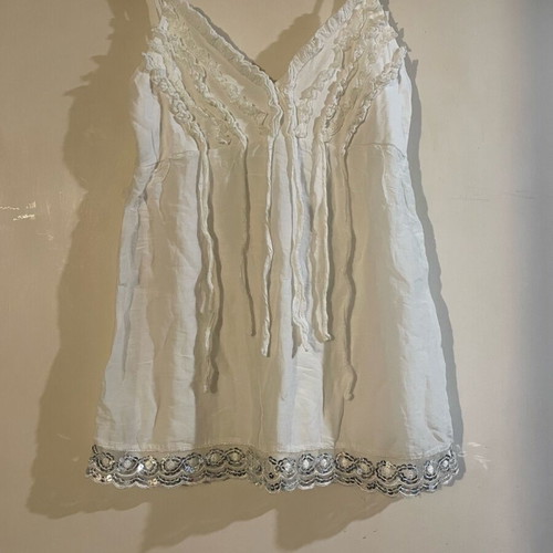 Top Rich new with sequins, fringes and adjustable straps, white and silver, size S