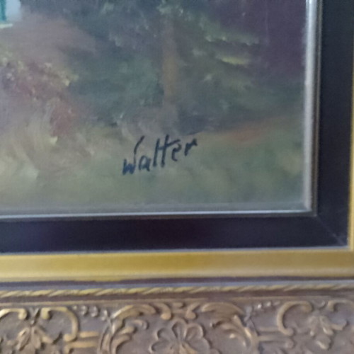 Oil painting with vintage frame