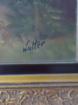Oil painting with vintage frame
