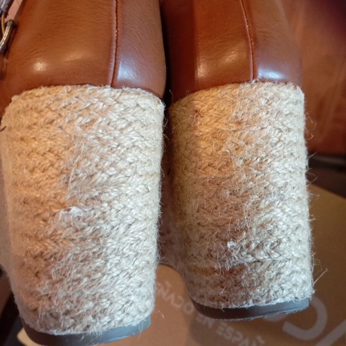 Platform sandals size 37 new, genuine leather, 8.5 cm heel, brown