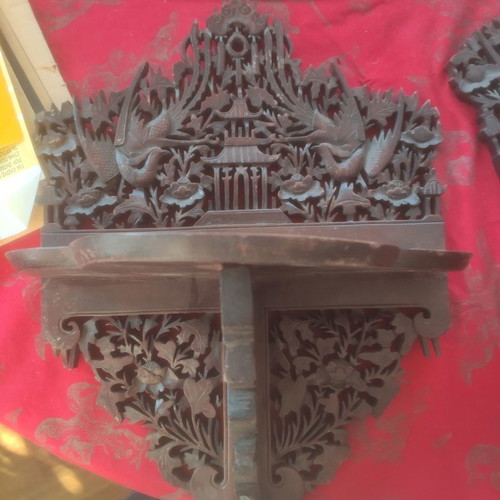 Chinese shelves used, 2 pcs, old carved wood