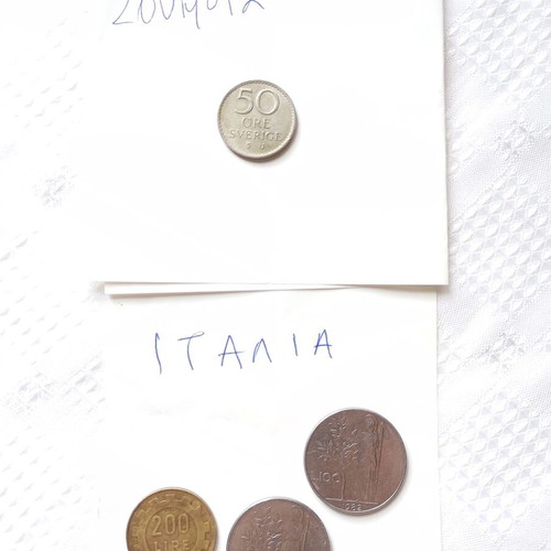 Coins and banknotes used from 19 countries, pack of 83 coins and 4 notes