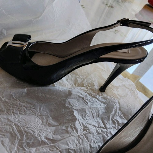 J.Bournazos Black Patent Leather Women's Sandals like new, size 38.5