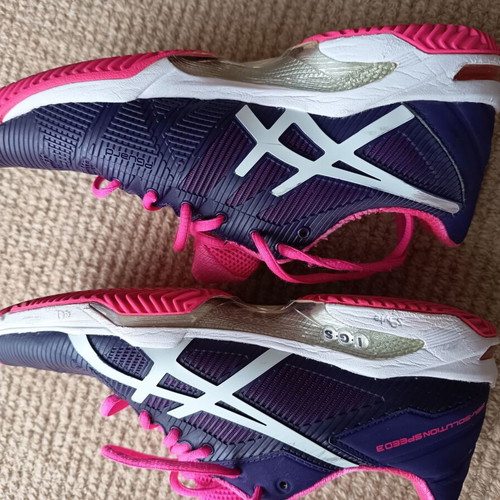 Asics Gel Resolution Speed 3 tennis shoes used, purple-pink, clay court