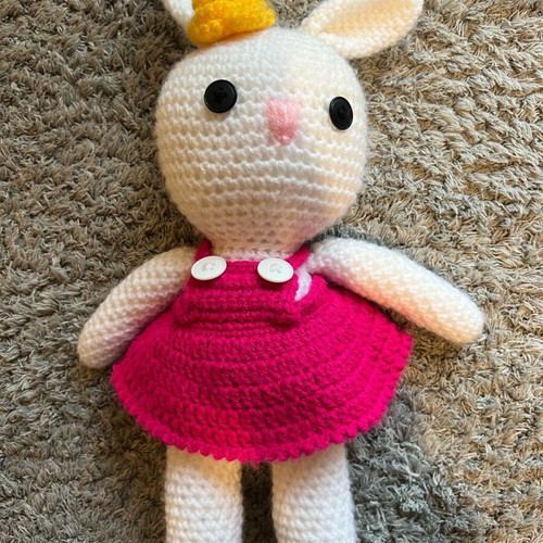 Crocet bunny doll large 38cm like new, handmade